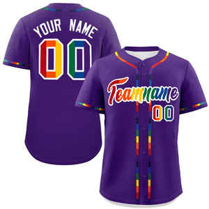 Custom Purple LGBT Rainbow For Pride Month Classic Style Authentic Baseball Jersey