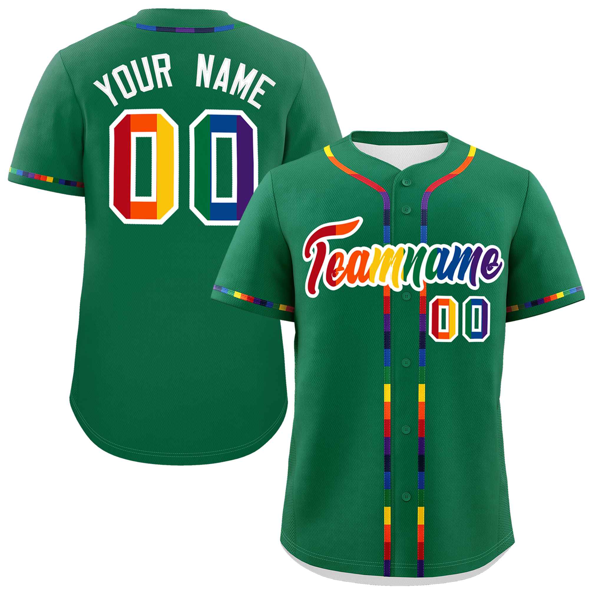 Custom Kelly Green LGBT Rainbow For Pride Month Classic Style Authentic Baseball Jersey