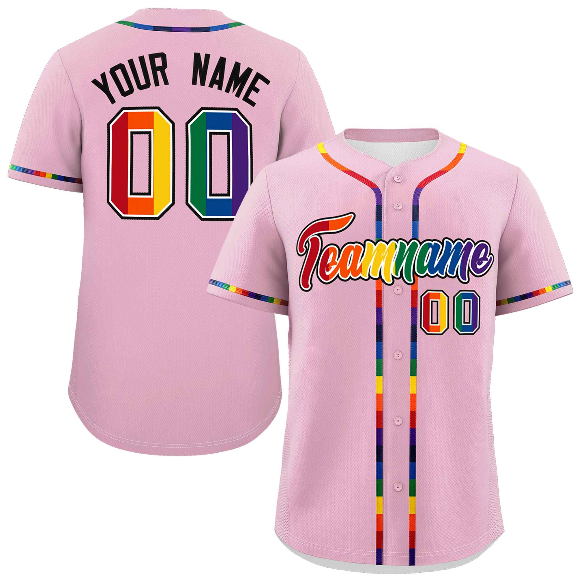 Custom Light Pink LGBT Rainbow For Pride Month Classic Style Authentic Baseball Jersey