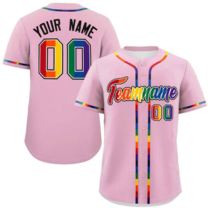 Custom Light Pink LGBT Rainbow For Pride Month Classic Style Authentic Baseball Jersey