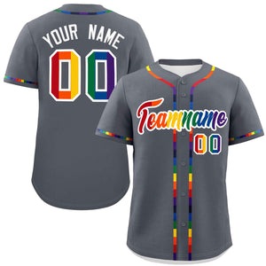 Custom Dark Gray LGBT Rainbow For Pride Month Classic Style Authentic Baseball Jersey