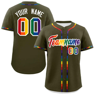 Custom Olive LGBT Rainbow For Pride Month Classic Style Authentic Baseball Jersey