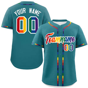 Custom Aqua LGBT Rainbow For Pride Month Classic Style Authentic Baseball Jersey