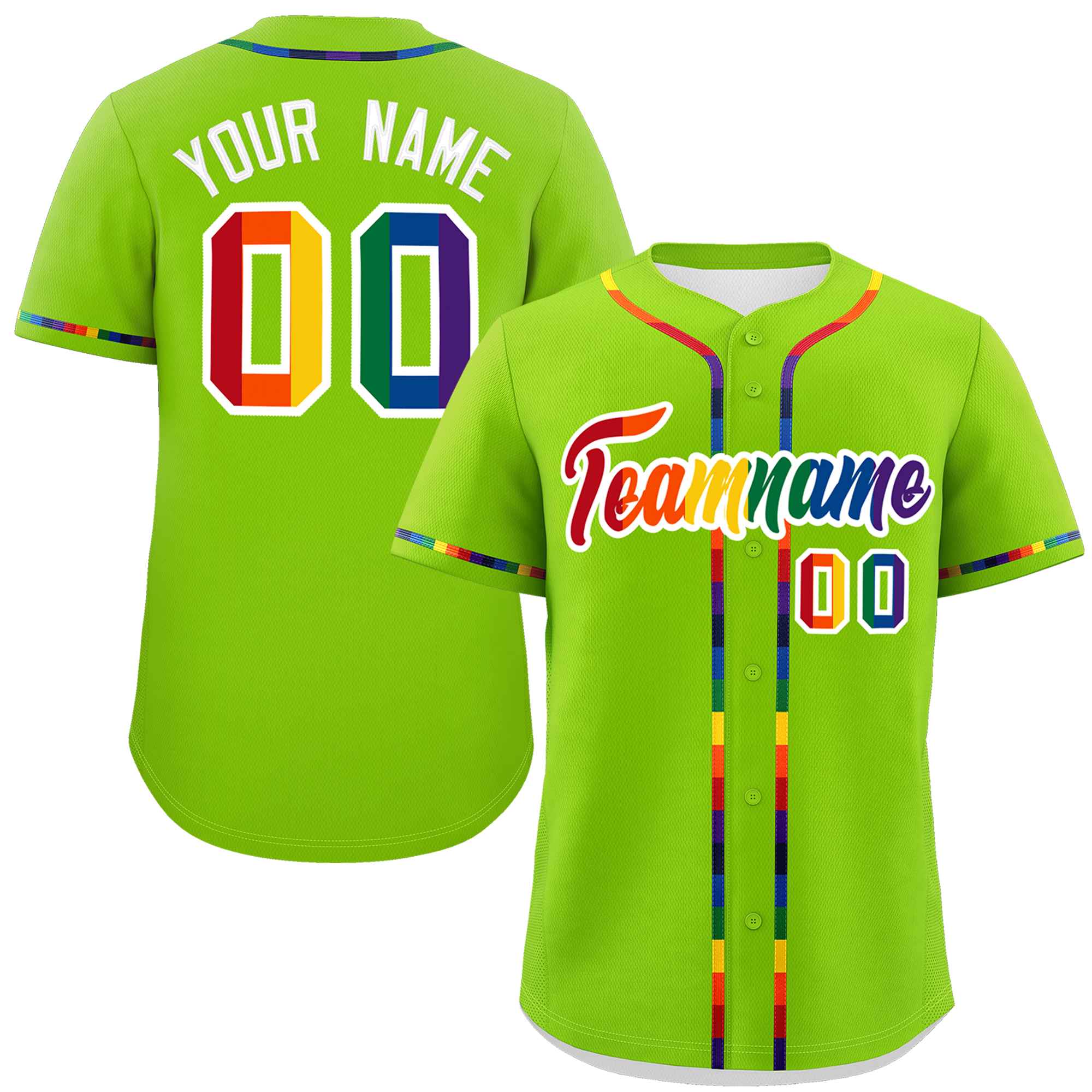 Custom Neon Green LGBT Rainbow For Pride Month Classic Style Authentic Baseball Jersey