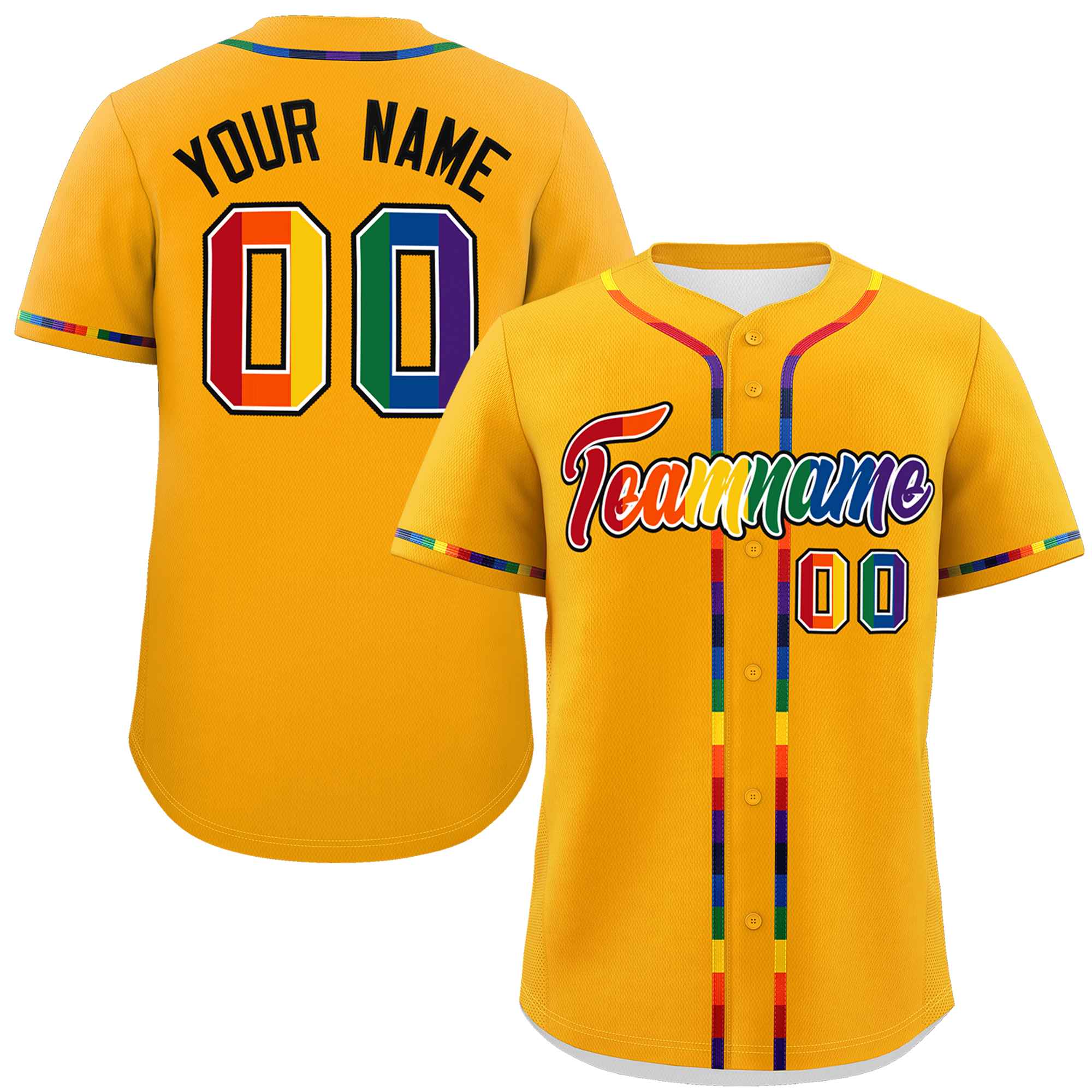 Custom Yellow LGBT Rainbow For Pride Month Classic Style Authentic Baseball Jersey