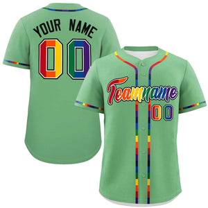 Custom Light Green LGBT Rainbow For Pride Month Classic Style Authentic Baseball Jersey