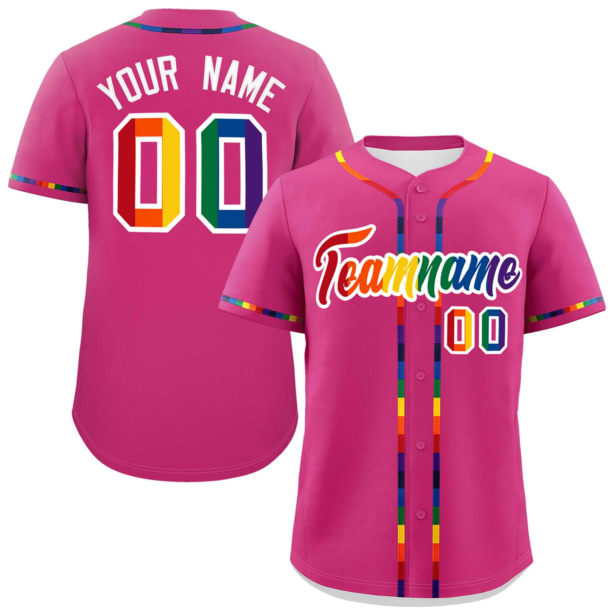 Custom Rose Red LGBT Rainbow For Pride Month Classic Style Authentic Baseball Jersey