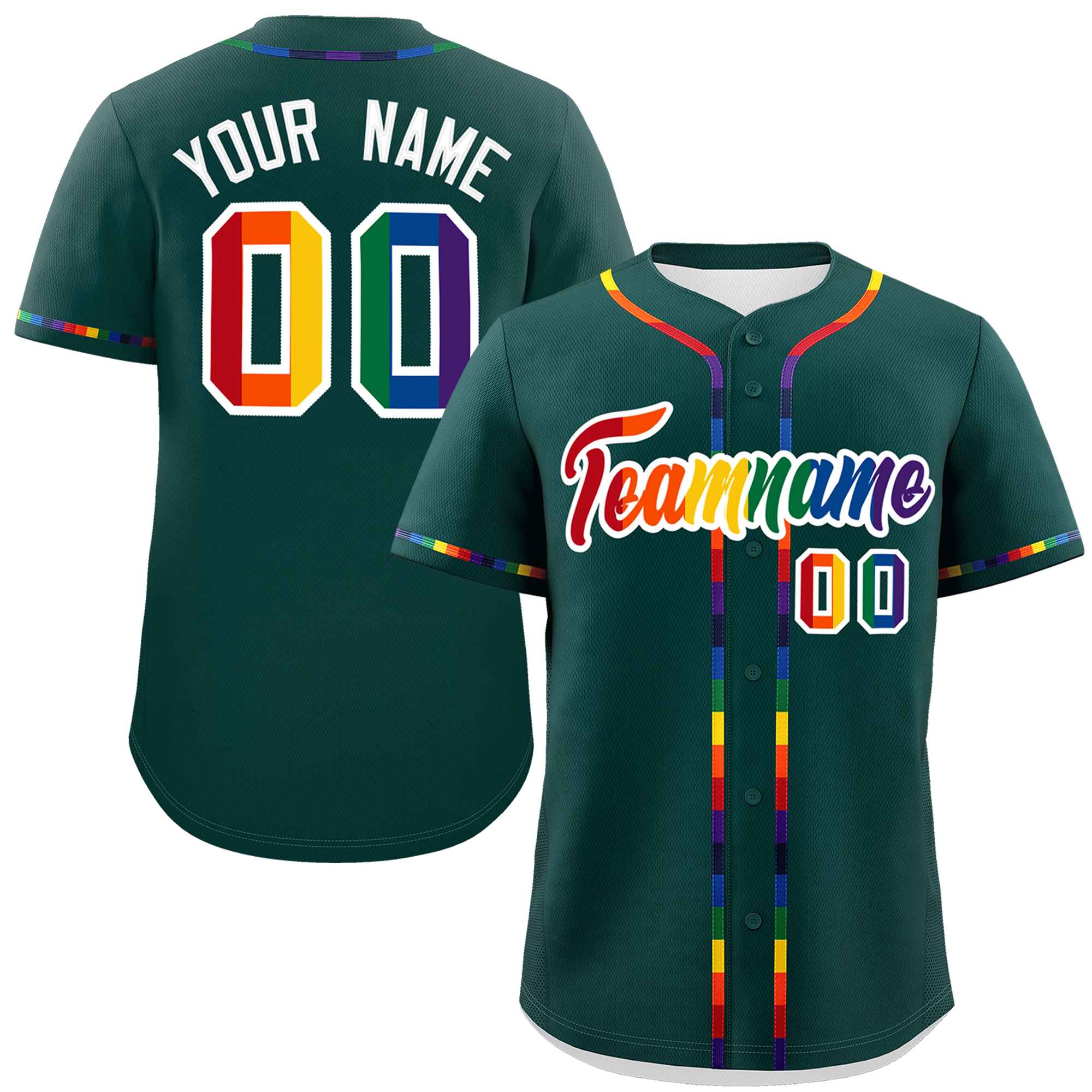 Custom Midnight Green LGBT Rainbow For Pride Month Classic Style Authentic Baseball Jersey