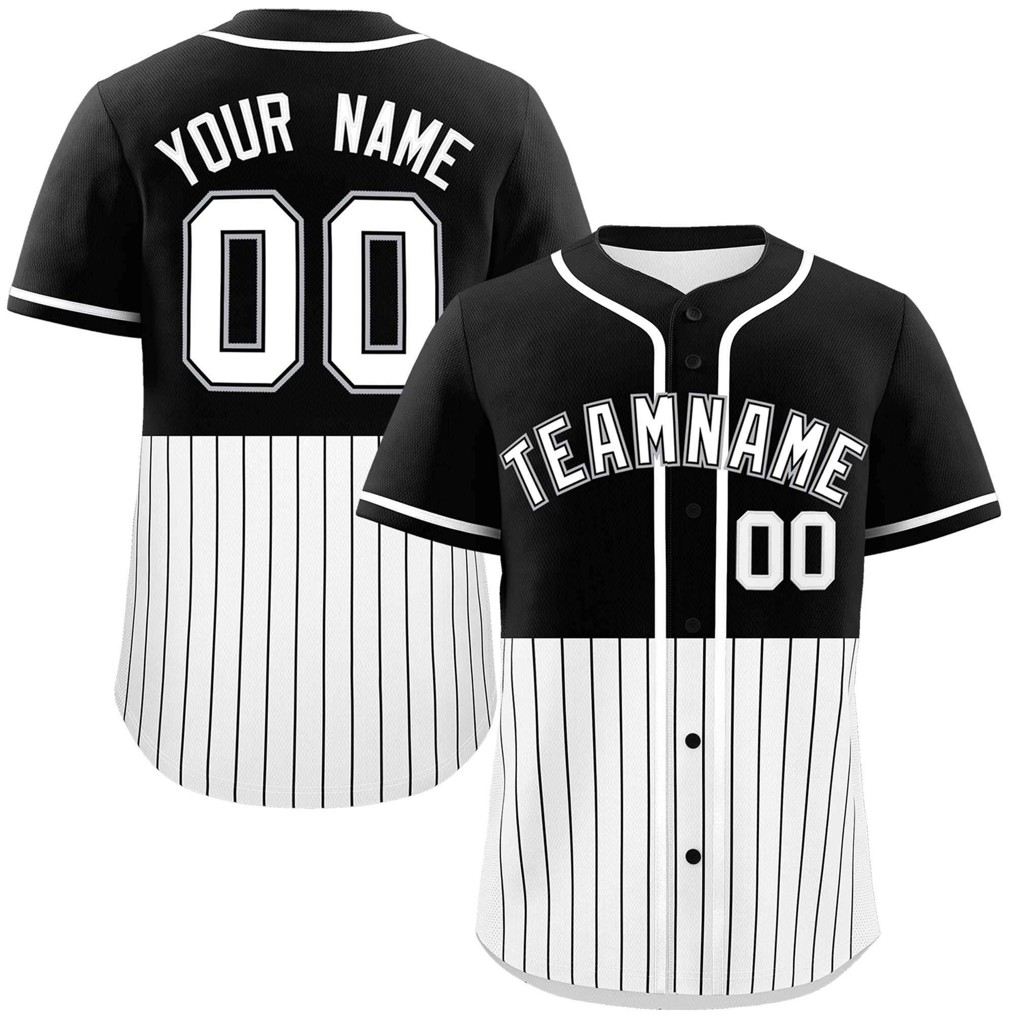 Custom Black White Personalized Half Stripe Design Authentic Baseball Jersey