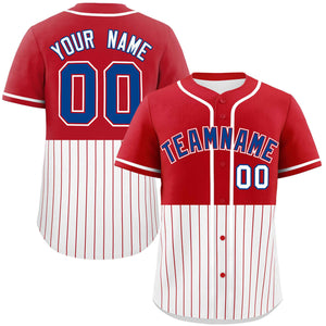 Custom Red White Personalized Half Stripe Design Authentic Baseball Jersey