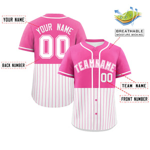 Custom Pink White Personalized Half Stripe Design Authentic Baseball Jersey