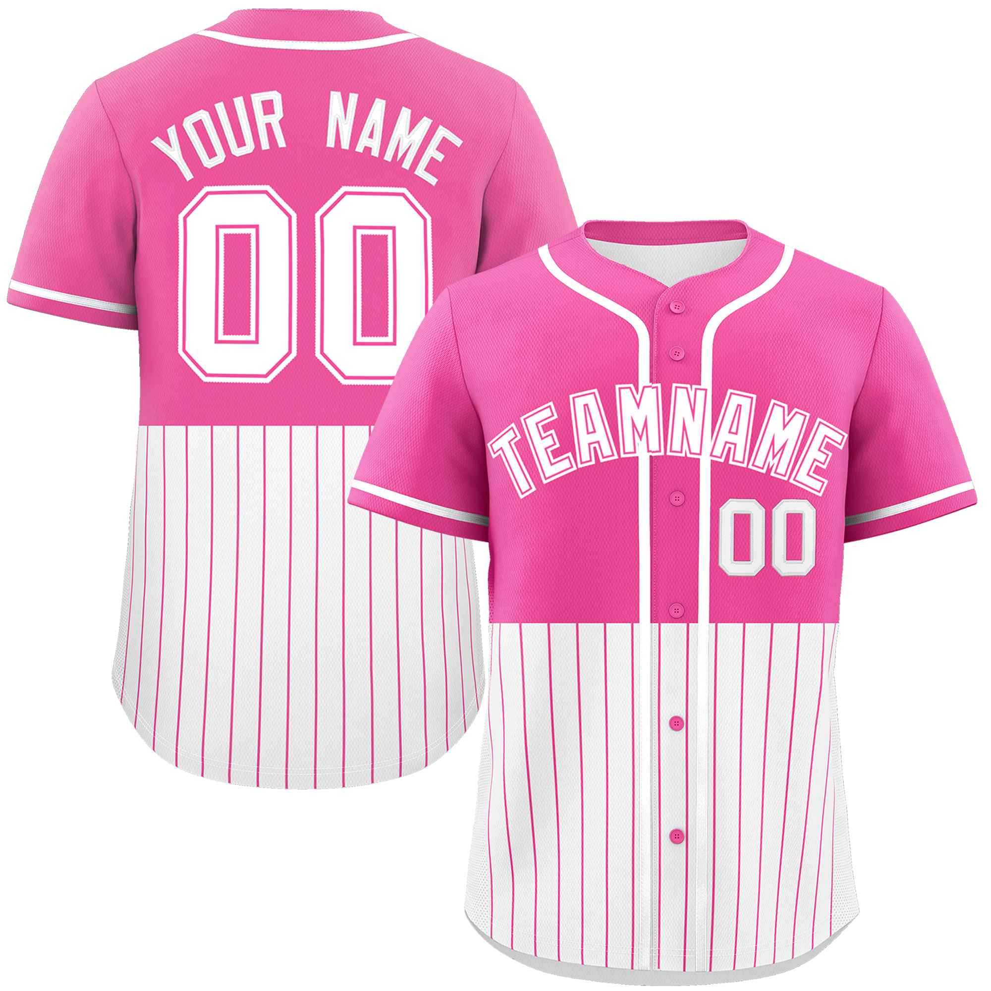 Custom Pink White Personalized Half Stripe Design Authentic Baseball Jersey