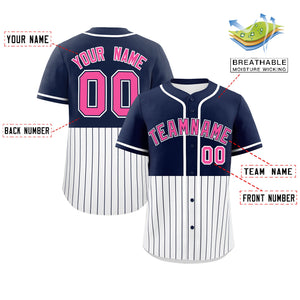 Custom Navy White Personalized Half Stripe Design Authentic Baseball Jersey