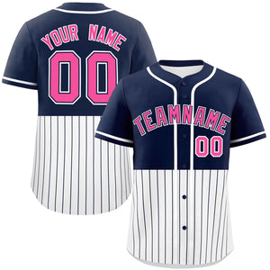 Custom Navy White Personalized Half Stripe Design Authentic Baseball Jersey