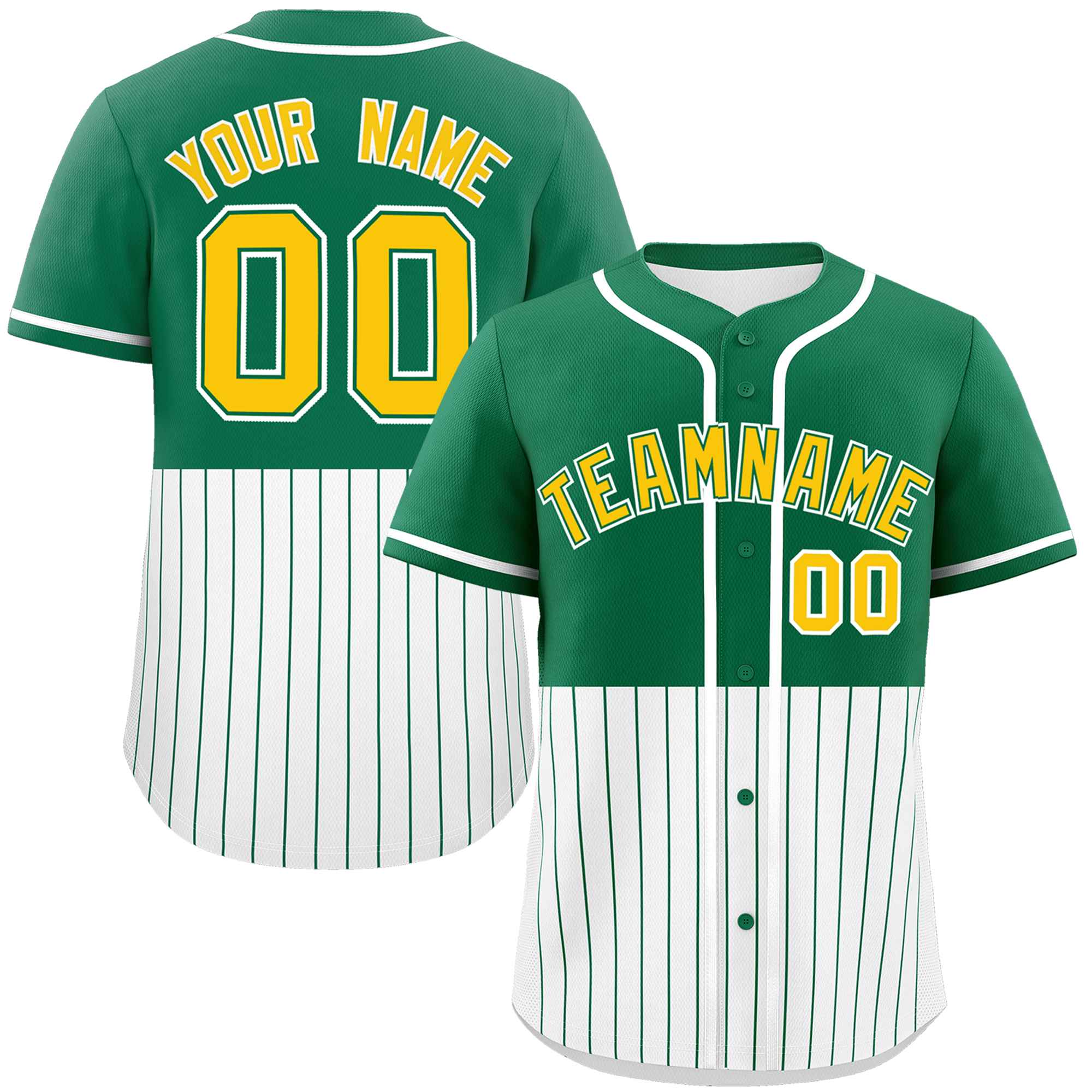 Custom Kelly Green White Personalized Half Stripe Design Authentic Baseball Jersey