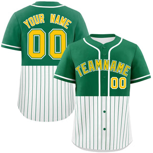 Custom Kelly Green White Personalized Half Stripe Design Authentic Baseball Jersey