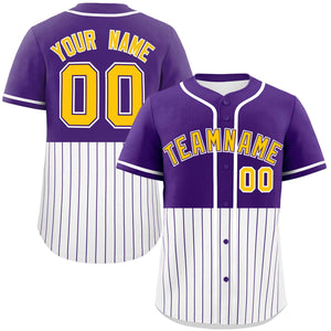 Custom Purple White Personalized Half Stripe Design Authentic Baseball Jersey