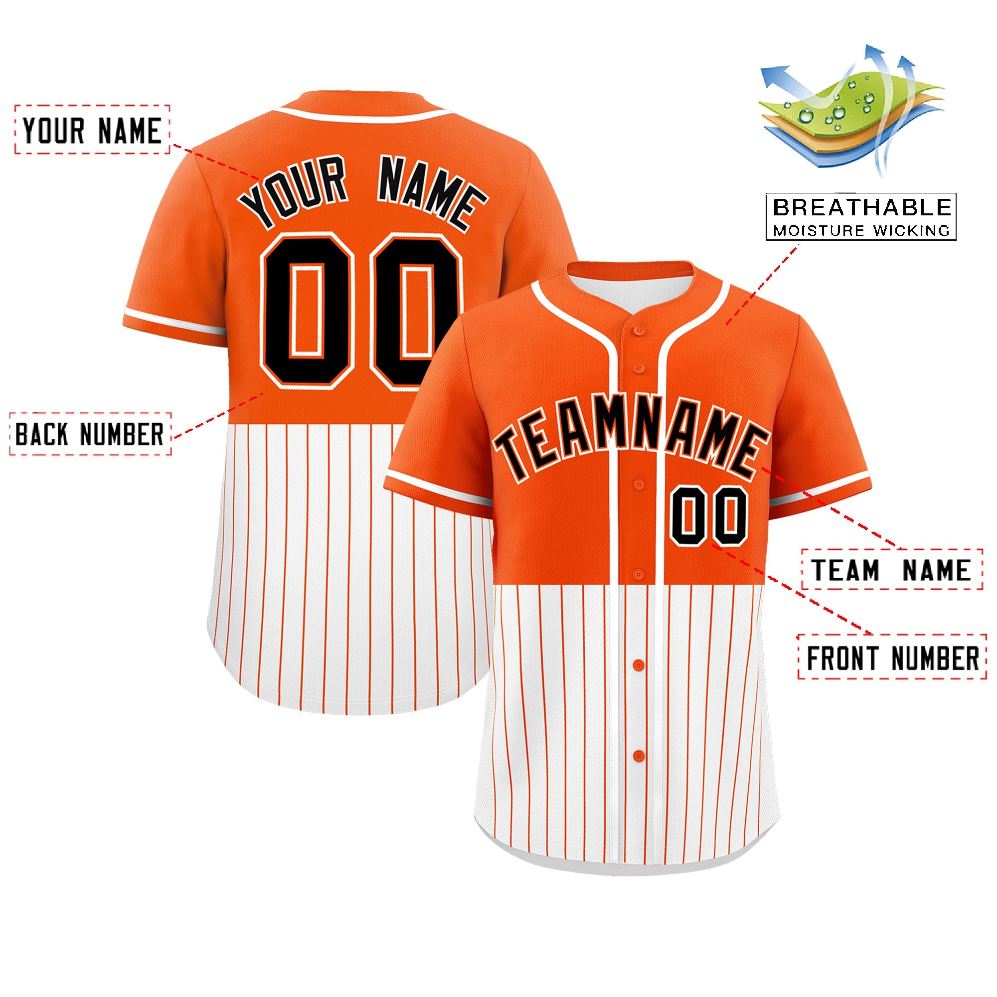 Custom Orange White Personalized Half Stripe Design Authentic Baseball Jersey