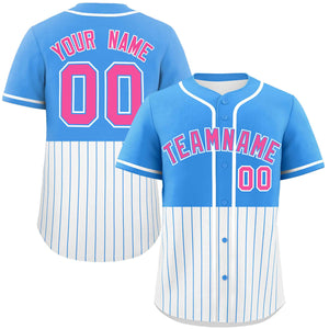 Custom Powder Blue White Personalized Half Stripe Design Authentic Baseball Jersey