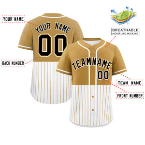 Custom Old Gold White Personalized Half Stripe Design Authentic Baseball Jersey