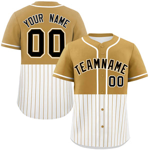 Custom Old Gold White Personalized Half Stripe Design Authentic Baseball Jersey