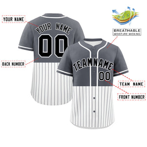 Custom Dark Gray White Personalized Half Stripe Design Authentic Baseball Jersey