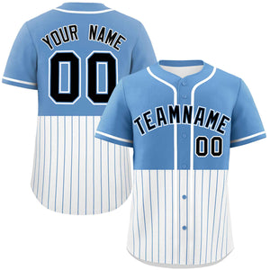 Custom Light Blue White Personalized Half Stripe Design Authentic Baseball Jersey