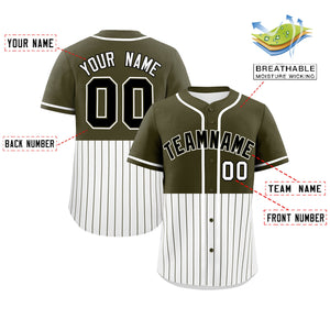 Custom Olive White Personalized Half Stripe Design Authentic Baseball Jersey