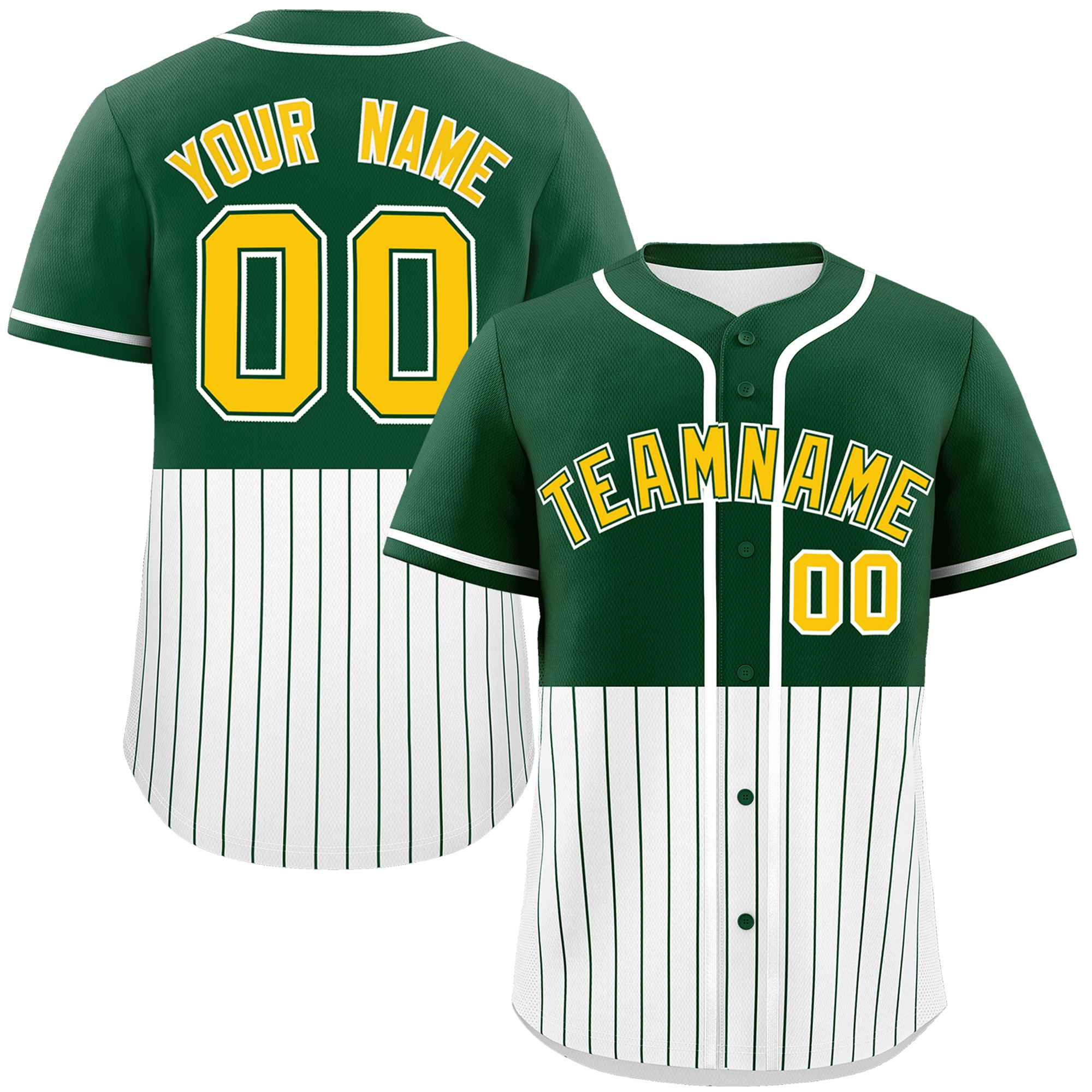 Custom Green White Personalized Half Stripe Design Authentic Baseball Jersey