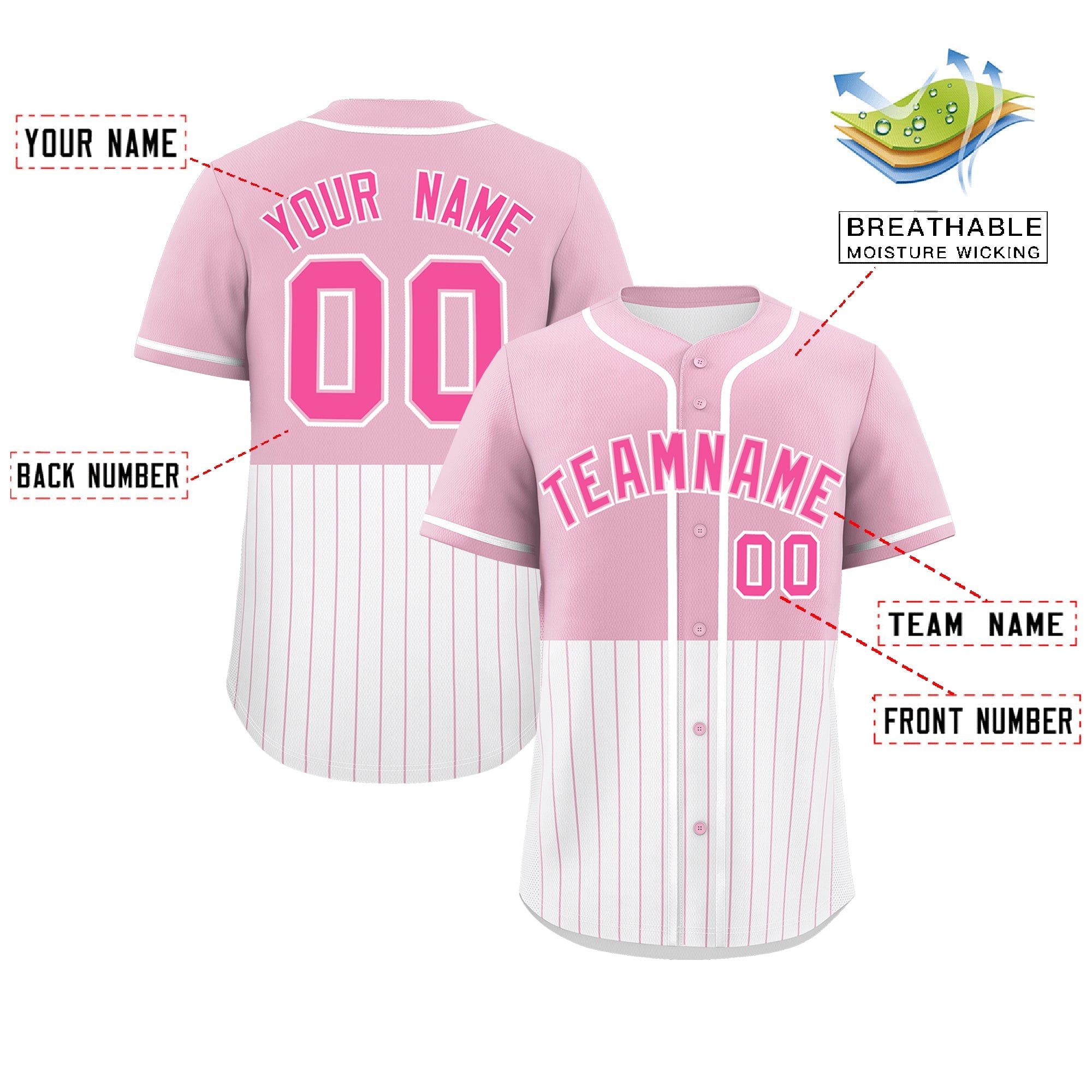 Custom Light Pink White Personalized Half Stripe Design Authentic Baseball Jersey