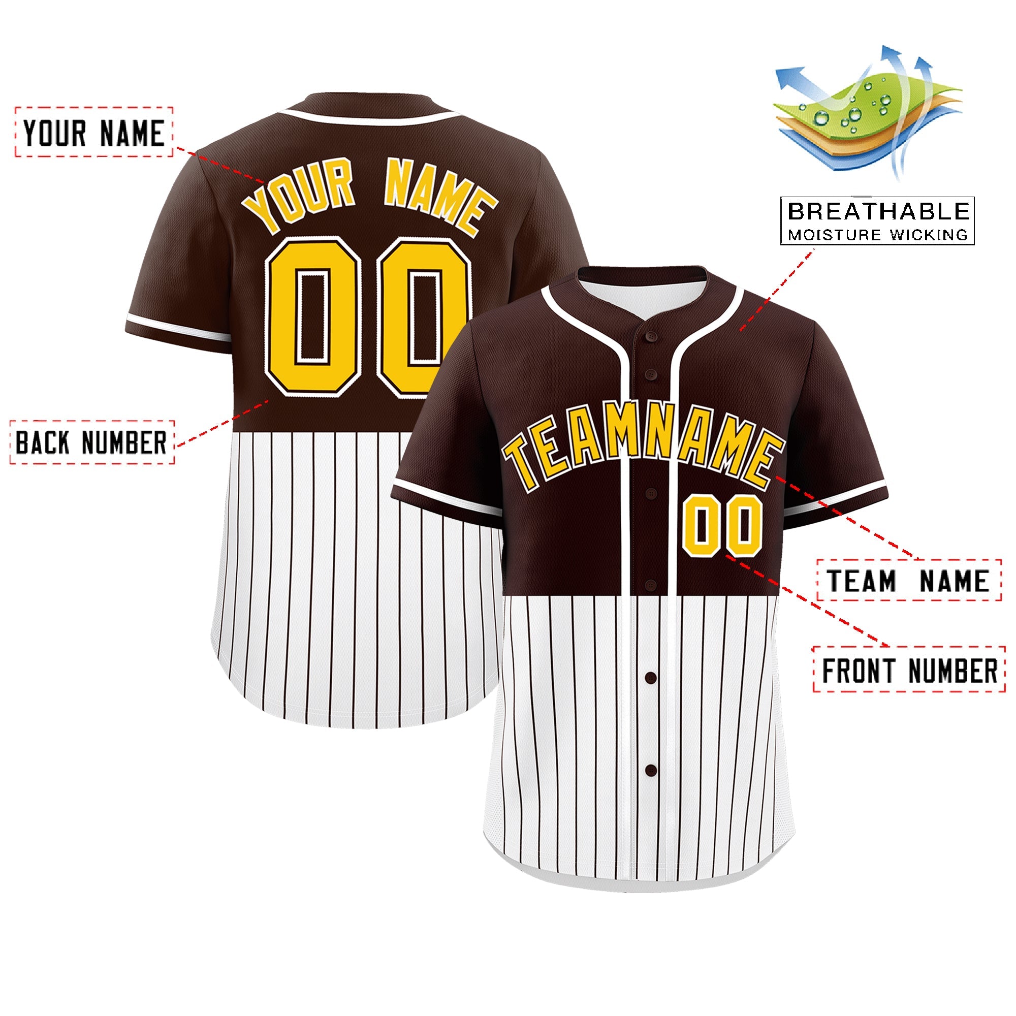 Custom Brown White Personalized Half Stripe Design Authentic Baseball Jersey