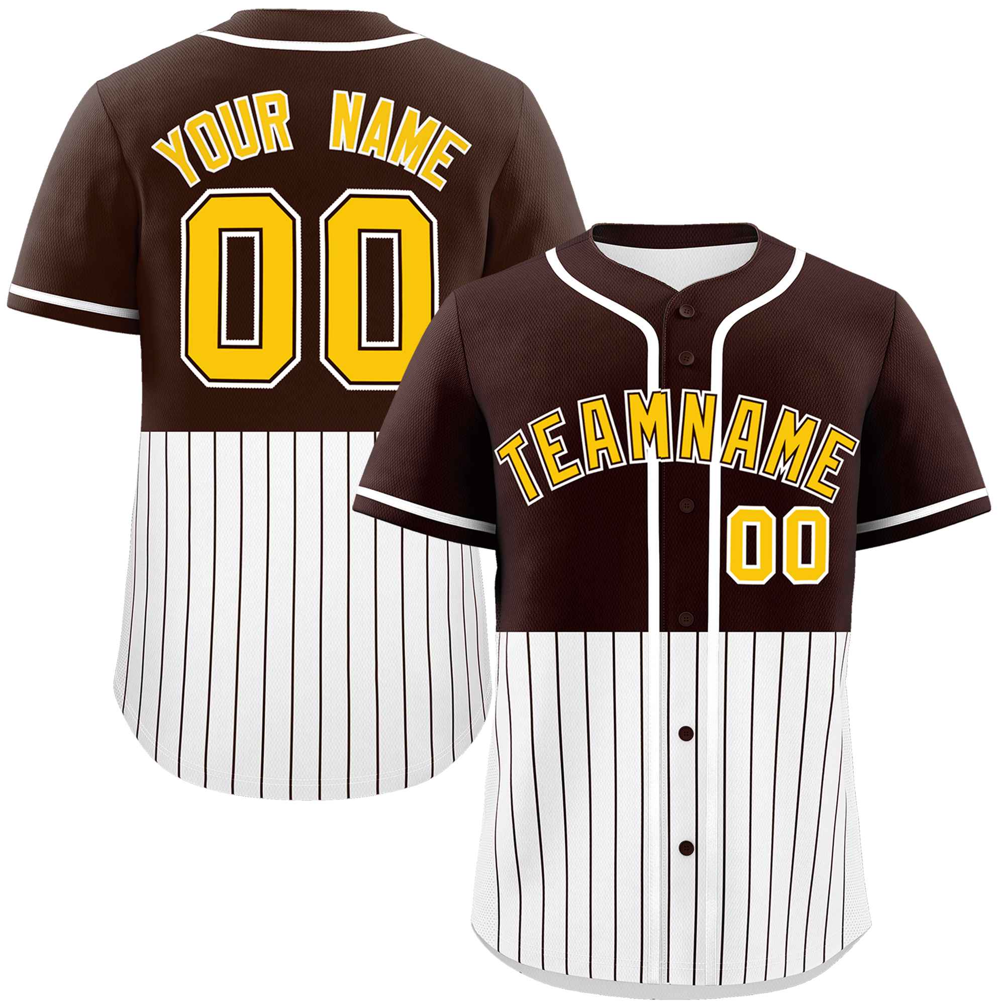 Custom Brown White Personalized Half Stripe Design Authentic Baseball Jersey