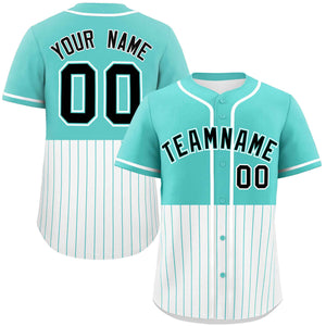 Custom Bright Green White Personalized Half Stripe Design Authentic Baseball Jersey