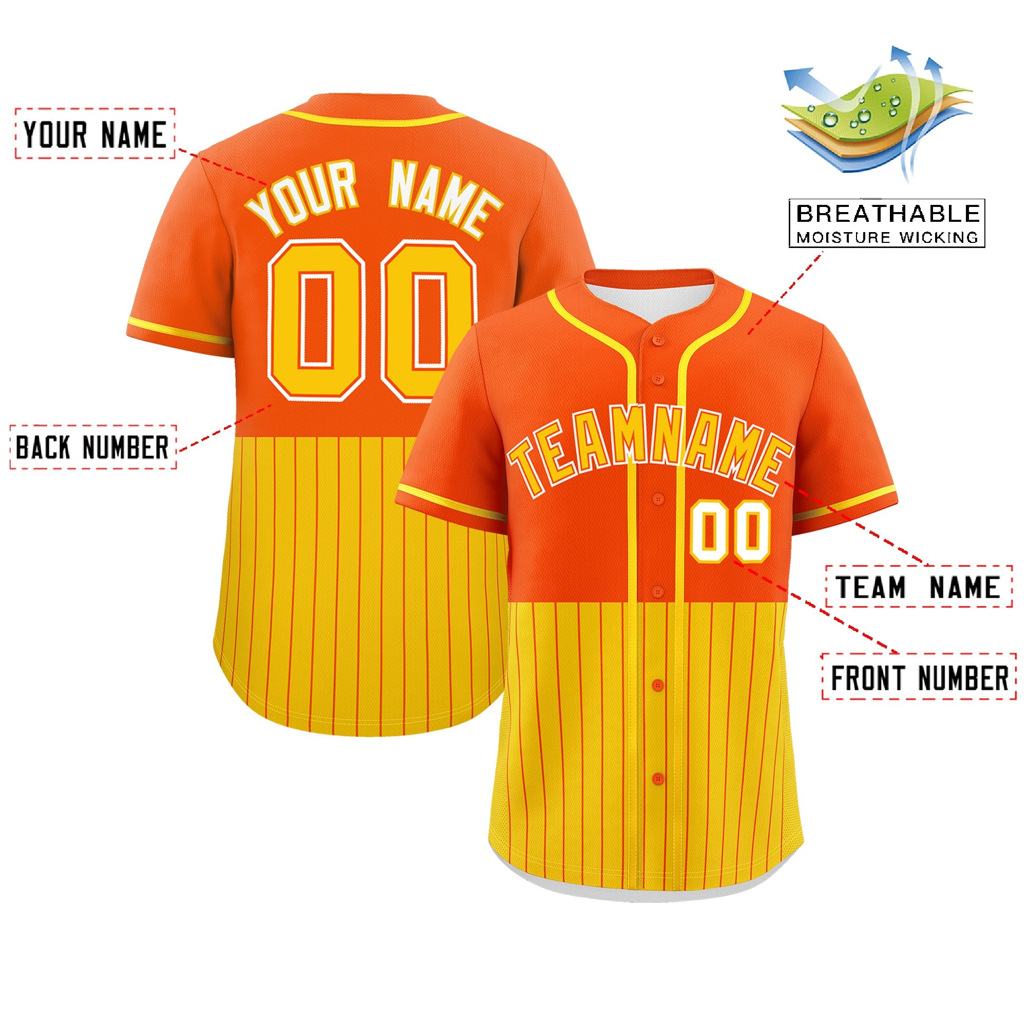 Custom Orange Gold Personalized Half Stripe Design Authentic Baseball Jersey