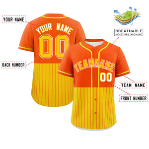 Custom Orange Gold Personalized Half Stripe Design Authentic Baseball Jersey