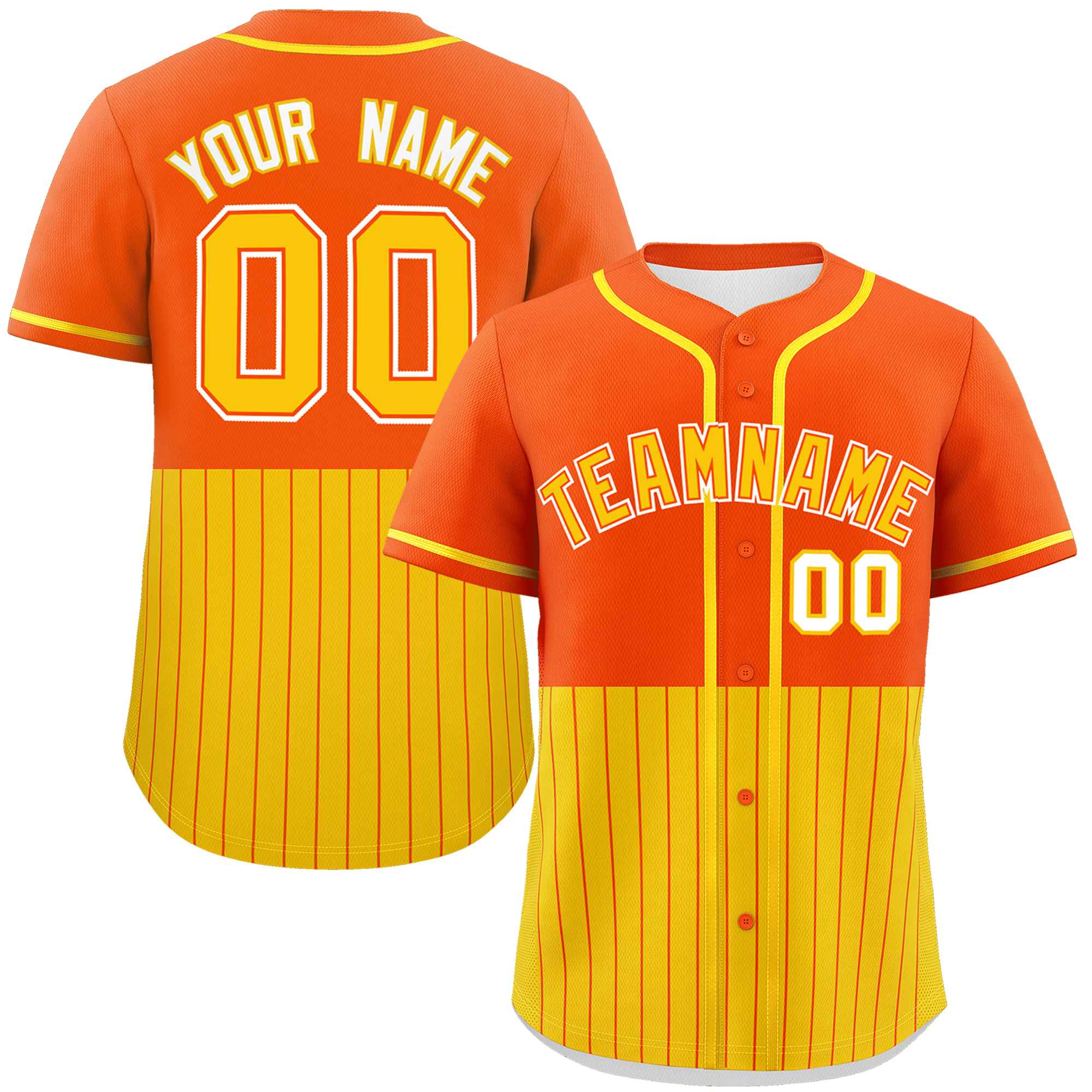 Custom Orange Gold Personalized Half Stripe Design Authentic Baseball Jersey