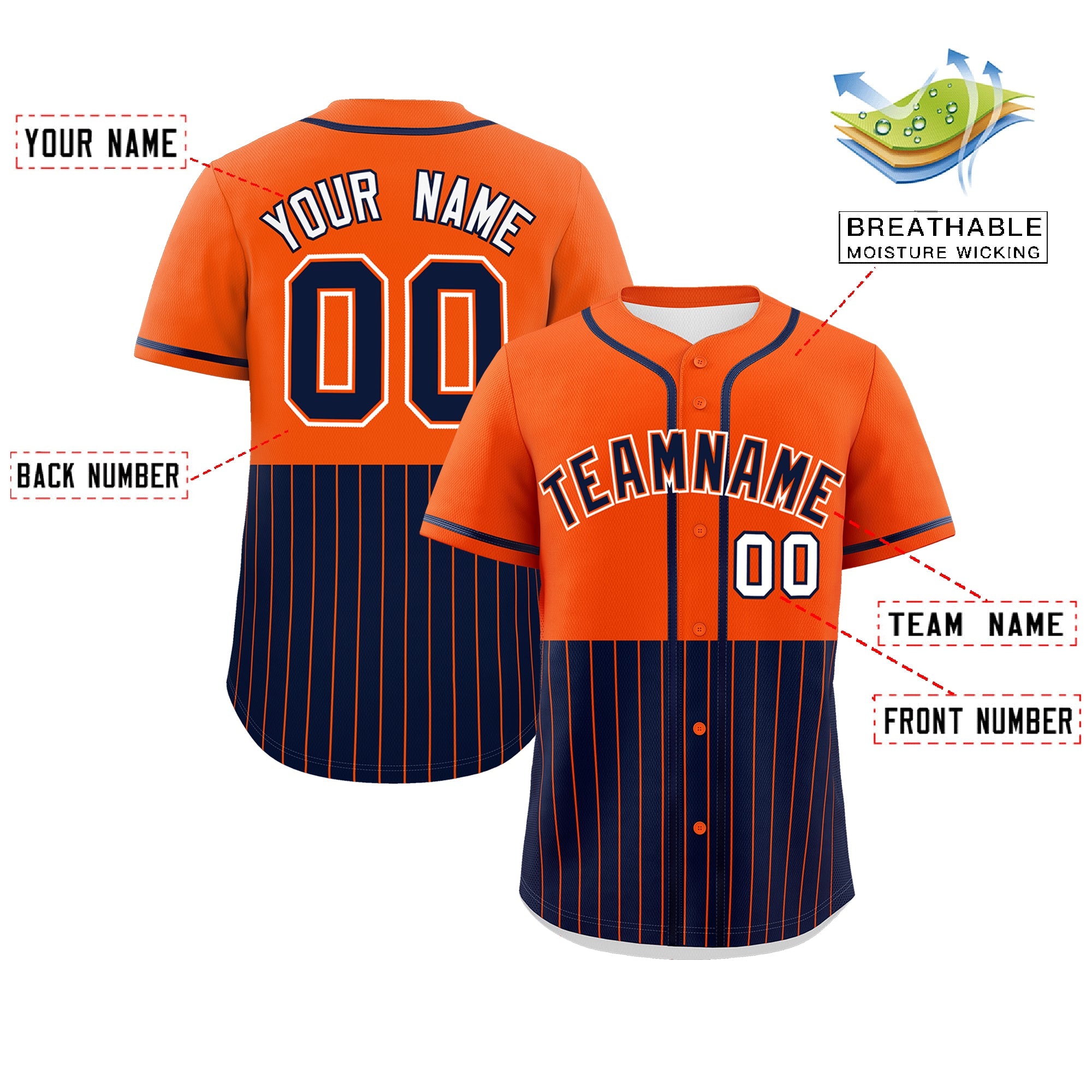 Custom Orange Navy Personalized Half Stripe Design Authentic Baseball Jersey