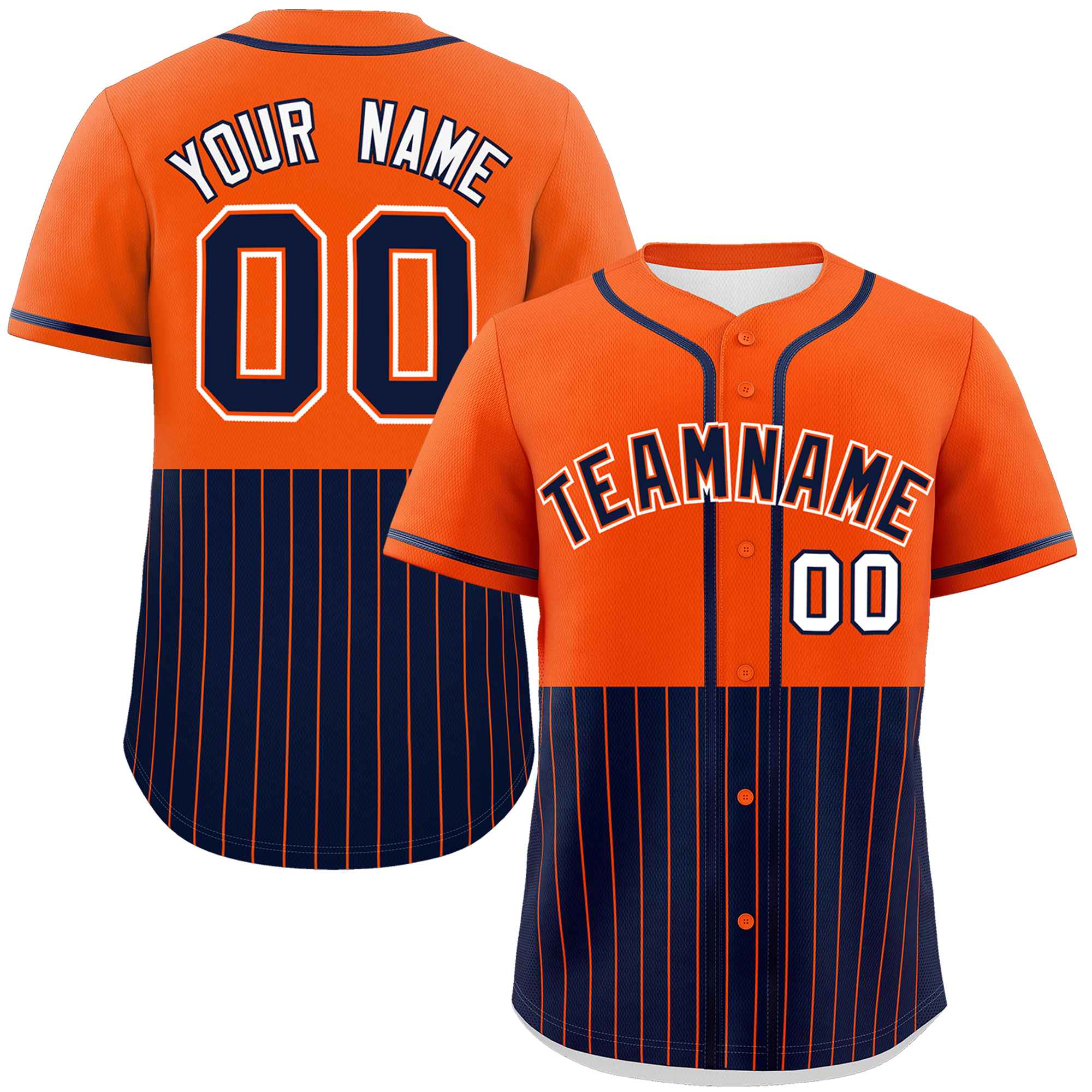 Custom Orange Navy Personalized Half Stripe Design Authentic Baseball Jersey