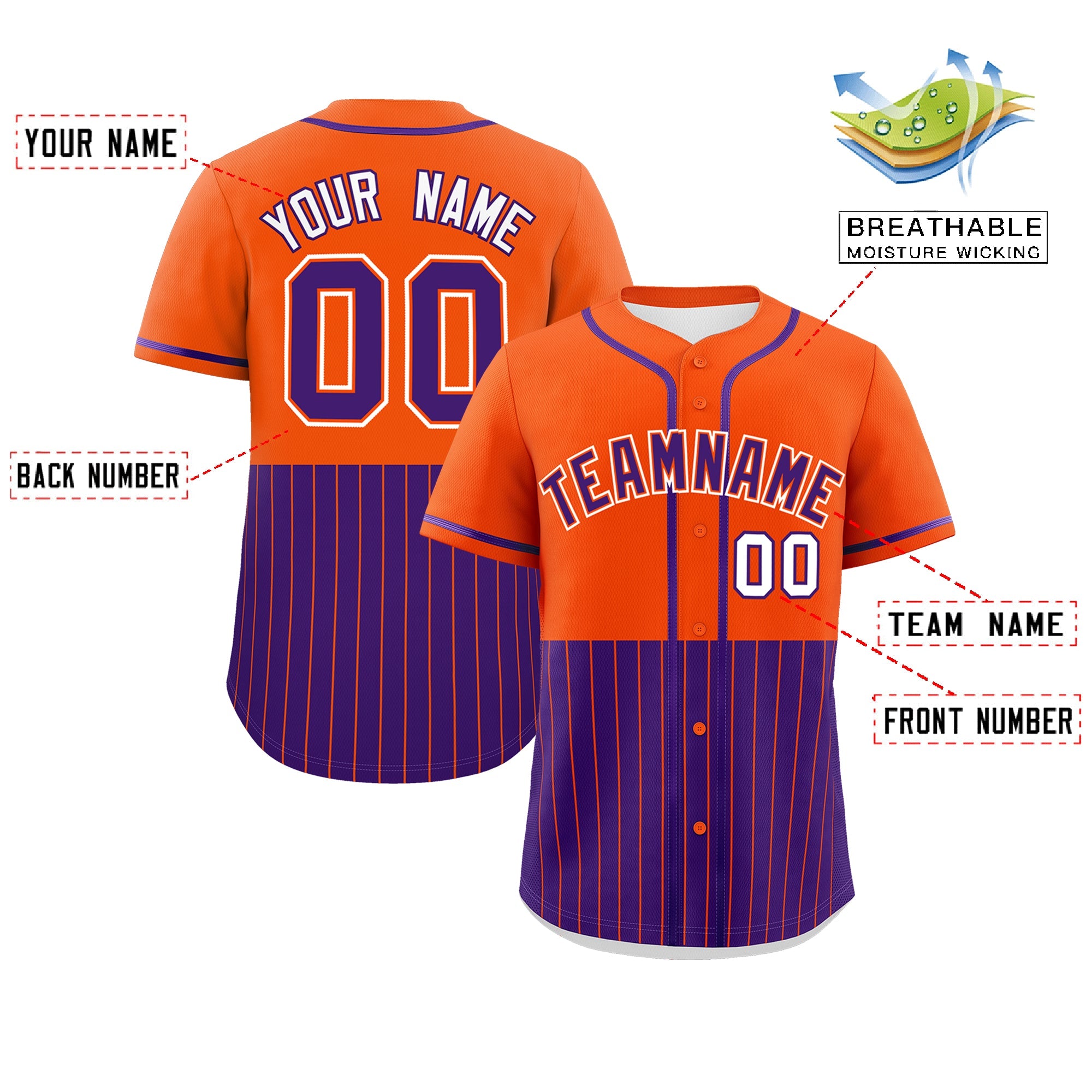 Custom Orange Purple Personalized Half Stripe Design Authentic Baseball Jersey