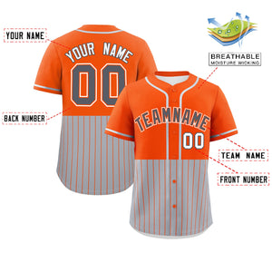 Custom Orange Gray Personalized Half Stripe Design Authentic Baseball Jersey