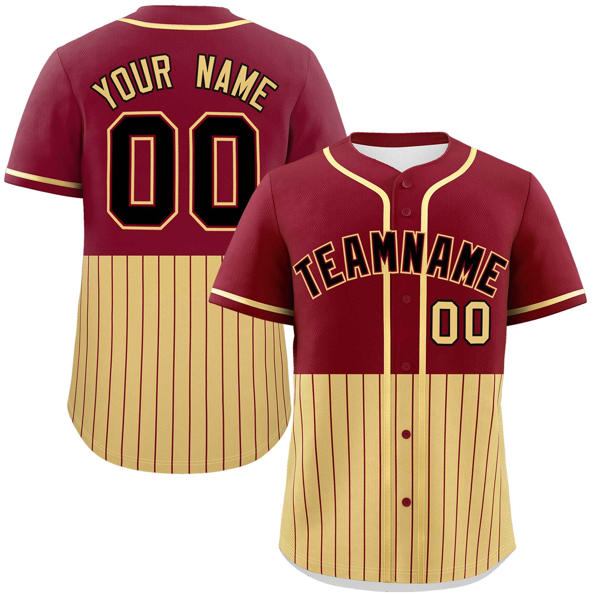 Custom Crimson Khaki Personalized Half Stripe Design Authentic Baseball Jersey