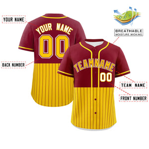 Custom Crimson Gold Personalized Half Stripe Design Authentic Baseball Jersey