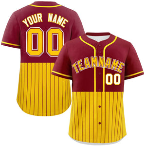 Custom Crimson Gold Personalized Half Stripe Design Authentic Baseball Jersey