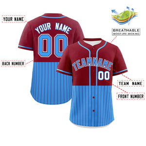 Custom Crimson Powder Blue Personalized Half Stripe Design Authentic Baseball Jersey