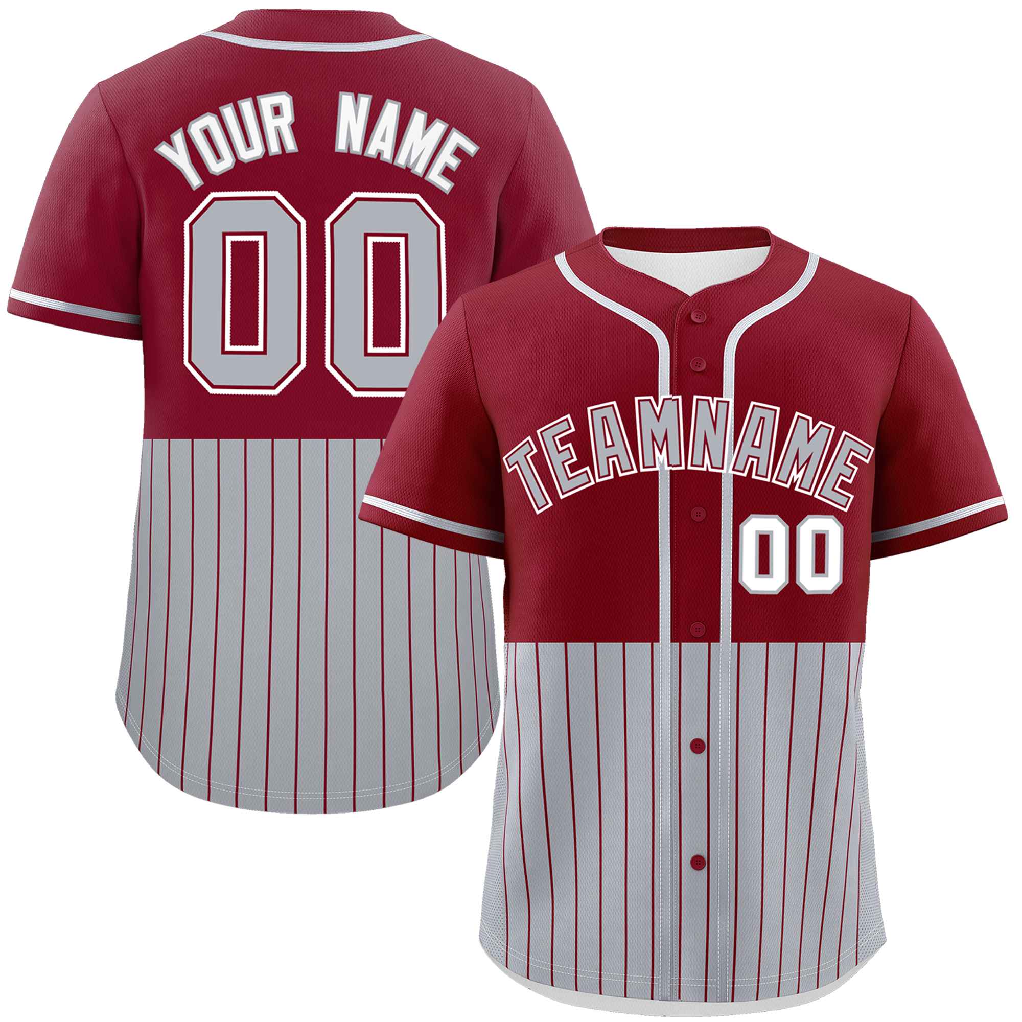 Custom Crimson Gray Personalized Half Stripe Design Authentic Baseball Jersey