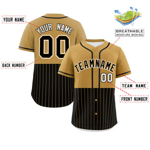 Custom Old Gold Black Personalized Half Stripe Design Authentic Baseball Jersey