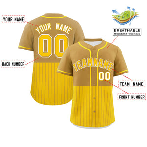 Custom Old Gold Gold Personalized Half Stripe Design Authentic Baseball Jersey