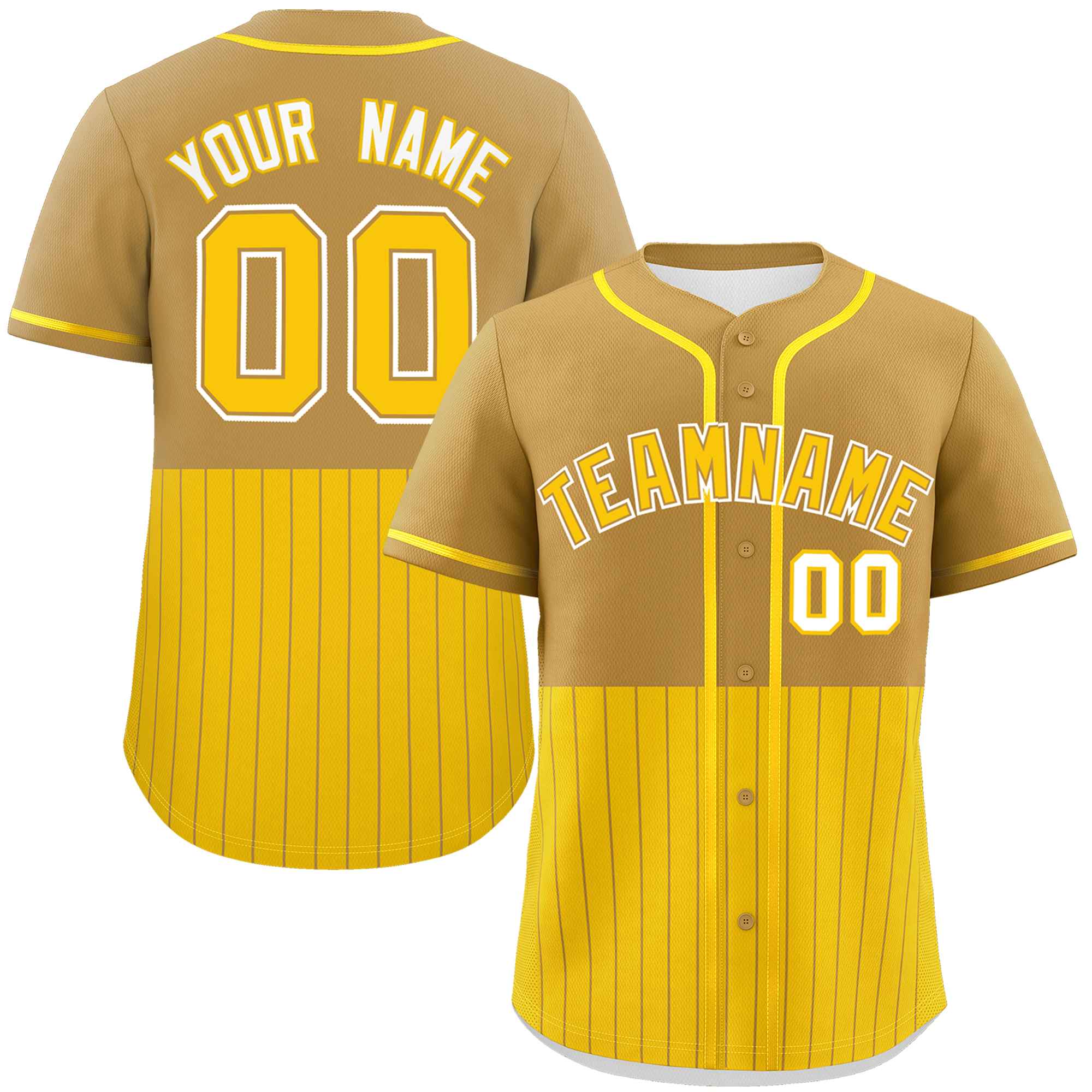 Custom Old Gold Gold Personalized Half Stripe Design Authentic Baseball Jersey