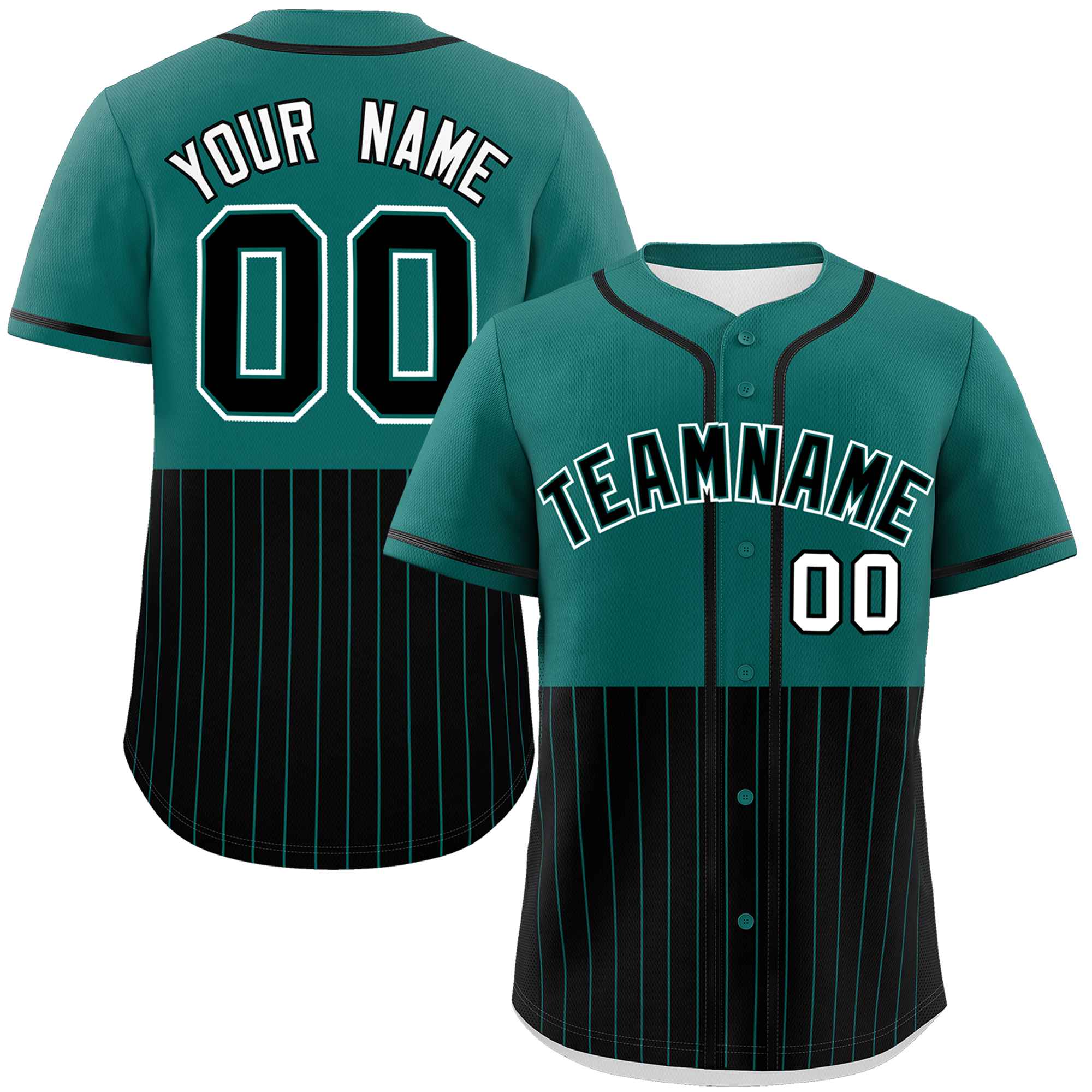 Custom Aqua Black Personalized Half Stripe Design Authentic Baseball Jersey