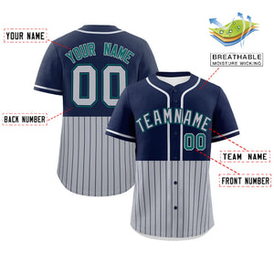 Custom Navy Gray Personalized Half Stripe Design Authentic Baseball Jersey